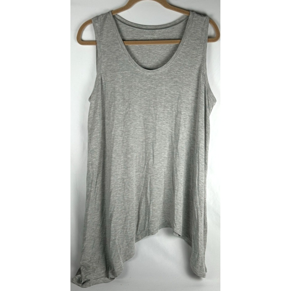 Eileen Fisher Gray Asymmetrical Viscose Stretchy Tank Top Sz L Layers Lagenlook